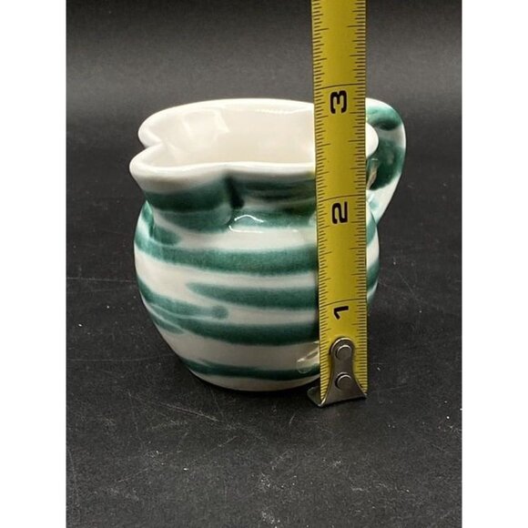 Gmundner Keramik Austria Green Dizzy Stripe Hand Painted Dizzi Creamer 2 1/4” - Picture 9 of 10